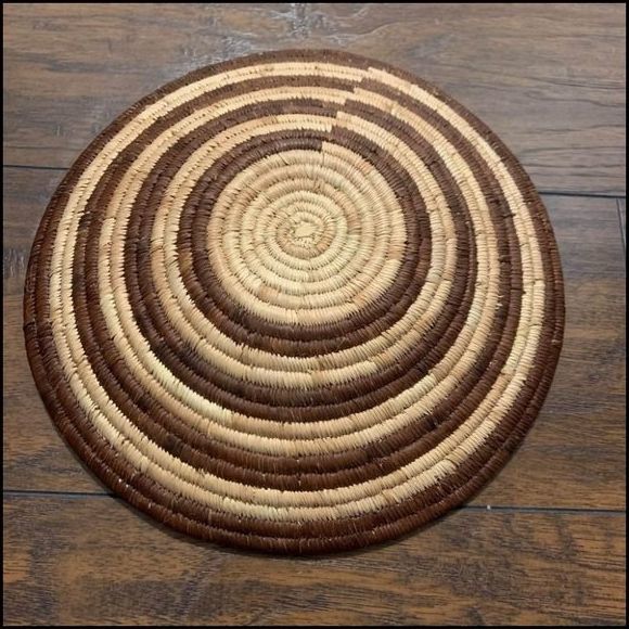 Handwoven Natural Spiral Pattern Table Centerpiece Boho Hippie Bowl Basket - Picture 2 of 5